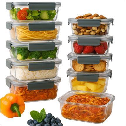 Cheqo® Glazen Meal Prep Bakjes - Vershoudbakjes Glas - Luchtdichte Vershoudbakjes - Glazen Bewaarbakjes - Magnetronbestendige Bakjes - Ovenbestendige Bakjes - Diepvriesbakjes Glas - Mealprep