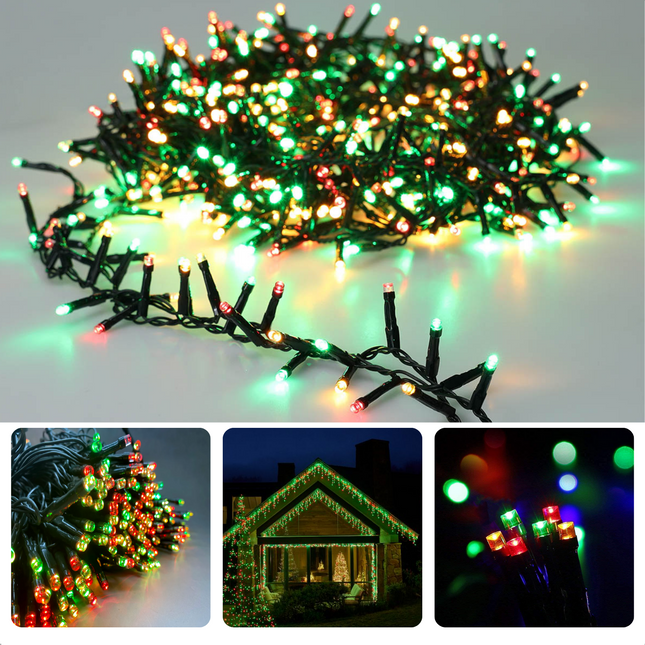Cheqo® Kerstverlichting - Kerstboomverlichting - Kerstlampjes - Sfeerverlichting - LED Verlichting - Voor Binnen en Buiten - Tuinverlichting - Feestverlichting - Lichtsnoer - Microcluster - 400 LED's - 8M - Drie Kleuren - Timer - 8 Lichtfuncties Kerstboomverlichting