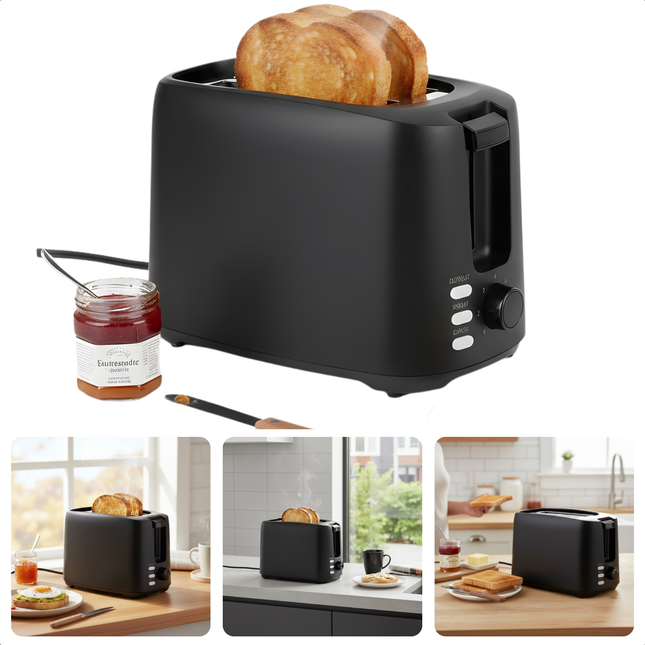 Cheqo® Compacte Broodrooster – Toaster – Brood Rooster – 7 Niveaus – Stopknop – Opwarmfunctie – Ontdooistand – Indicatielampje – Automatische Uitwerp – Kruimellade – Anti-Slip Voetjes - Broodtoaster - Brood Toasten