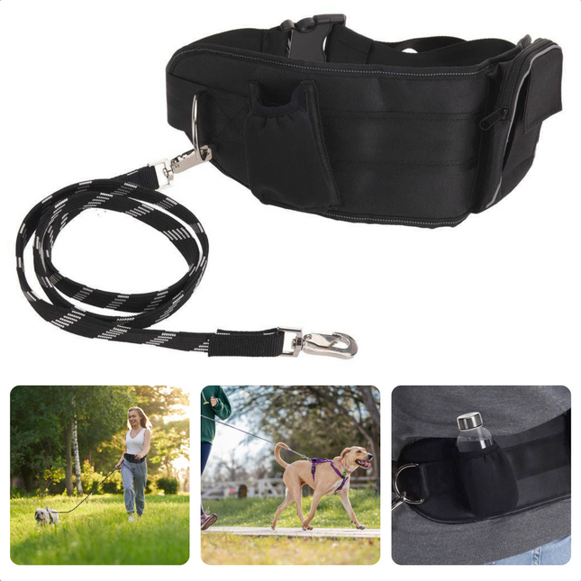 Cheqo® Luxe Hondenriem Met Heupband - Geschikt voor Honden tot 50kg - Elastische Riem (70-110 cm) - Handige Vakjes - Karabijnhaak Bevestiging - Samen Bewegen - Hardloop Heupband - Handsfree - Hondenlijn - Hondenkabel hondenriemen