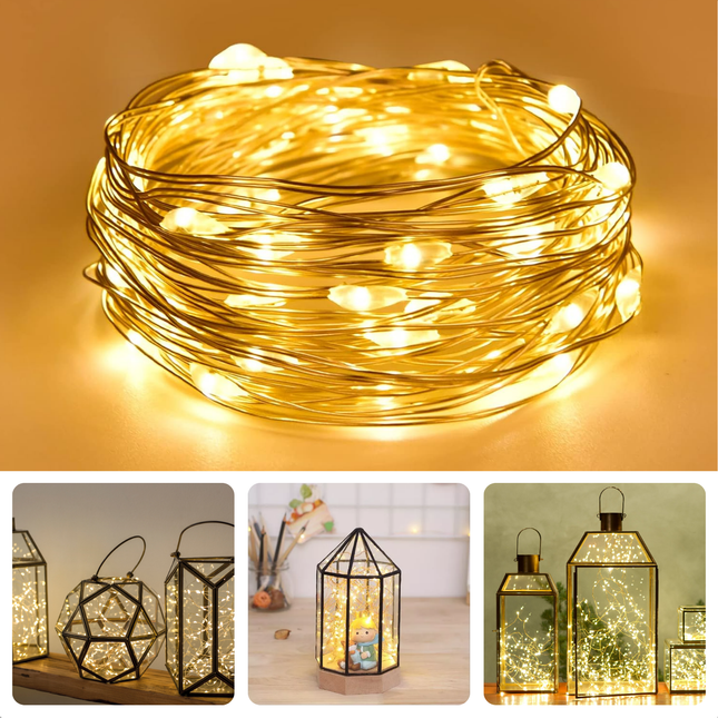 Cheqo® Kerstverlichting - Kerstboomverlichting - Kerstlampjes - Zilverdraad - Warmwitte LED Lampjes - Binnenverlichting 495 cm - 100 Lampjes