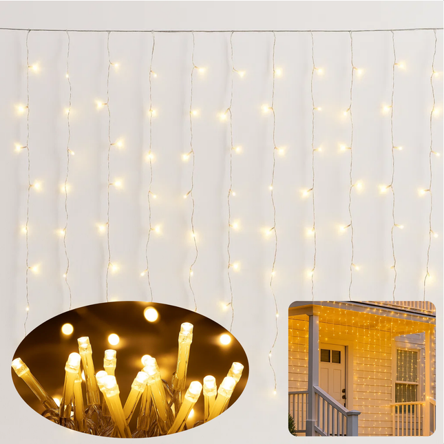Cheqo® Ijspegel Lichtgordijn - 480 LED's - Extra Warm Wit - Lichtnet - Kerstverlichting Buiten - Binnen En Buiten - IP44 Spatwaterdicht - Energiezuinige LED's - 8 Lichtfuncties - 9.50 Meter - Groen Snoer - Lange En Korte Strengen