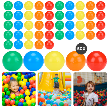 Cheqo® Ballenbak Ballen 50 Stuks - Ballenbakballen voor Speeltent - Gekleurde Speelballen voor Kinderen - Veilig PE Materiaal