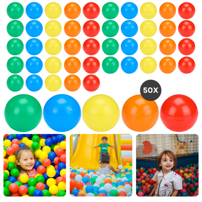 Cheqo® Ballenbak Ballen 50 Stuks - Ballenbakballen voor Speeltent - Gekleurde Speelballen voor Kinderen - Veilig PE Materiaal