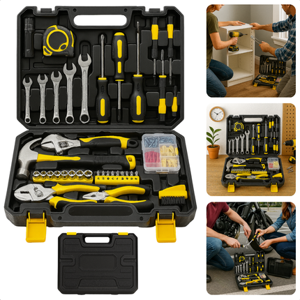 Cheqo® 88-Delige Gereedschapset - Gereedschapskoffer - Handgereedschap Set - Complete Gereedschapsset - Klauwhamer - Schroevendraaiers - Tangen - Imbussleutels - Precisie Schroevendraaiers - Steek-Ringsleutels - Dopsleutels - Bits