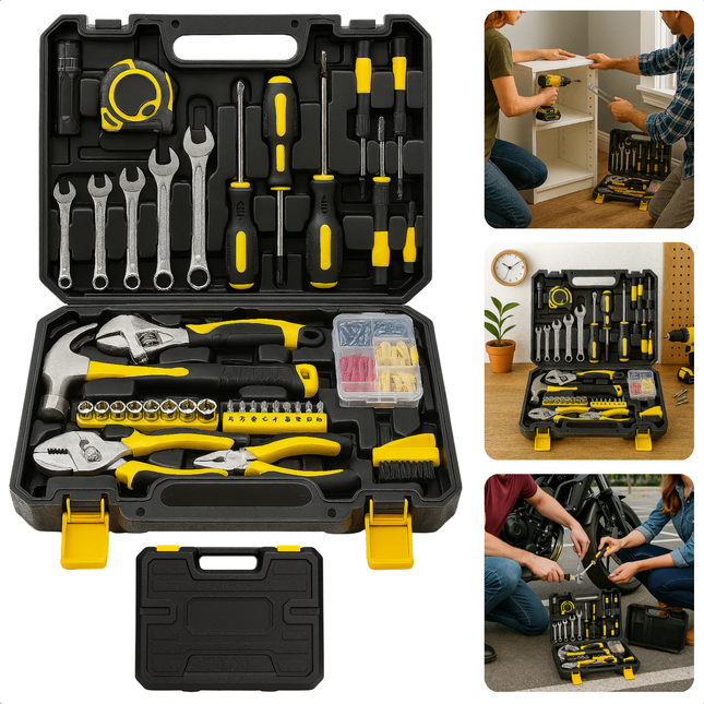 Cheqo® 88-Delige Gereedschapset - Gereedschapskoffer - Handgereedschap Set - Complete Gereedschapsset - Klauwhamer - Schroevendraaiers - Tangen - Imbussleutels - Precisie Schroevendraaiers - Steek-Ringsleutels - Dopsleutels - Bits