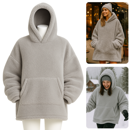 Cheqo® Teddy Hoodie Deken voor Vrouwen Grijs - Grijze Teddy Hoodie - Snuggle Hoodie - Cuddle Hoodie - Hoodie Blanket - Oodie Plaid - Deken - Oversized Hoodie - One Size