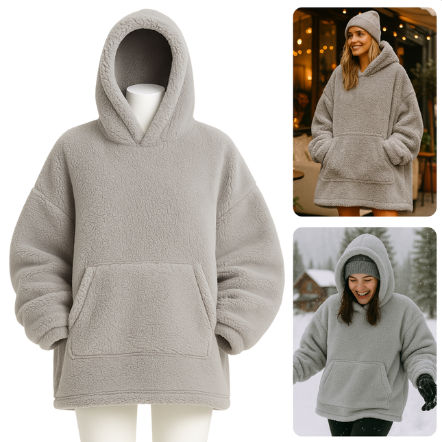 Cheqo® Teddy Hoodie Deken voor Vrouwen Grijs - Grijze Teddy Hoodie - Snuggle Hoodie - Cuddle Hoodie - Hoodie Blanket - Oodie Plaid - Deken - Oversized Hoodie - One Size