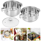 Cheqo® RVS Stoompan - Rijst- en Groentestomer - Handig voor Couscous en Rijst - 3-delig - Inductie - Ø 20 cm - Glazen Deksel