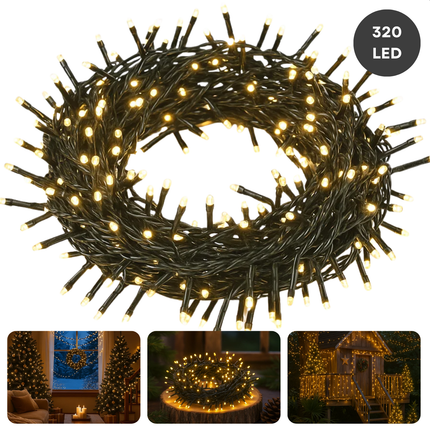 Cheqo® Kerstverlichting - Kerstboomverlichting - Kerstlampjes - Kerst Verlichting - Warm Wit Licht - 320 LED Lampjes - Geschikt Voor Binnen En Buiten - IP44 - 24 Meter Lichtsnoer - Kerstverlichting Buiten