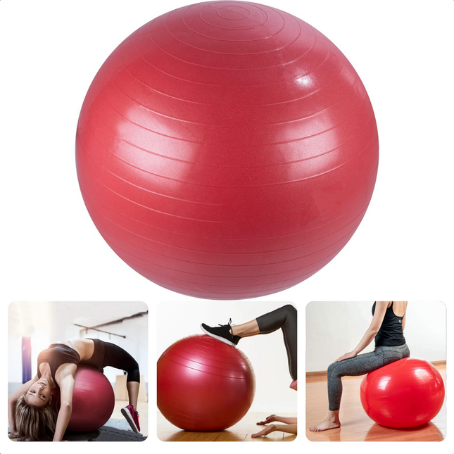 Cheqo® Fitness Bal Ø75 cm - Rood - Balansbal - Zitbal - Zwangerschapsbal - Revalidatie en Sport - Max. 120 KG Belastbaar -  Yoga Bal - Pilates Bal - Zwangerschapsbal - Verbeter je Houding - Thuiswerken Fitnessballen