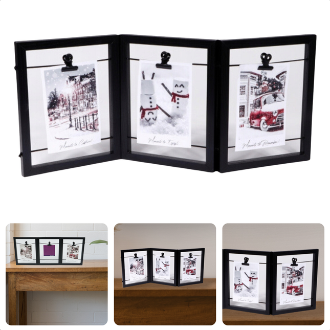 Cheqo® Fotolijst Zwart - Fotoframe - Collagelijst - Voor Meerdere Foto's - Decoratief Woonkamer Accessoire - Met Passe-partout