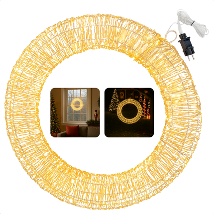 Cheqo® Verlichte Kerstkrans - LED Kerstkrans - Kerstkrans Met Verlichting - Warm Wit LED - Binnen En Buiten - Deurkrans Met LED - Kerstdecoratie - Sfeervol Licht - Energiezuinig - Timerfunctie - 480 LED-Lampjes - 38 Cm Diameter