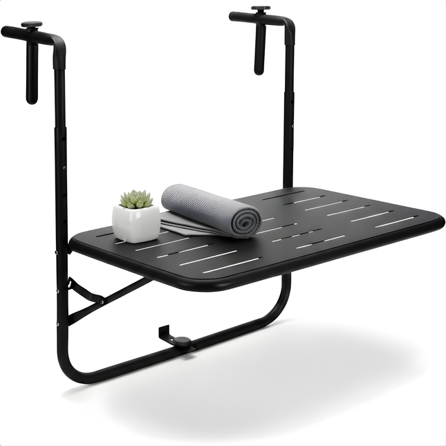 Cheqo® Balkontafel - Hangtafel Balkon - Balkontafel Hangend - Inklapbare Balkontafel - Balkontafel Verstelbaar - Zwarte Balkontafel