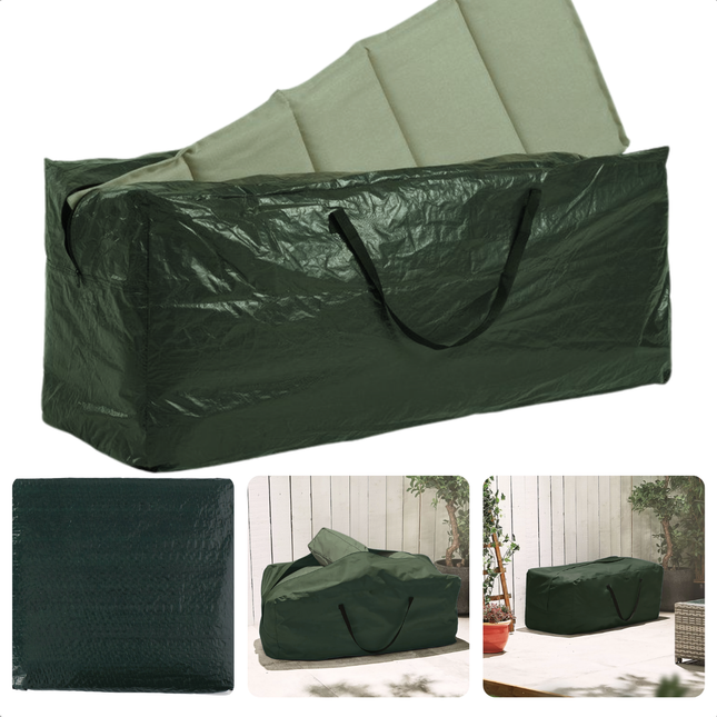 Cheqo® Afdekhoes voor Tuinstoelkussens - Kussentas Bescherming - Opberghoes Tuinkussens - Tuinkussen Hoes - Groen - 4 tot 6 Kussens - Met opbergzak met Rits