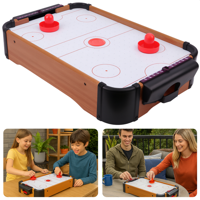 Cheqo® Mini Air Hockey Tafel - Air Hockey Set - Zwevende Puck - Ingebouwde Fan - Voor Kinderen - 2 Spelers - Scoretellers - Speelgoed Air Hockey - Air Powered - Vanaf 6 Jaar - Pucks En Discs Inbegrepen