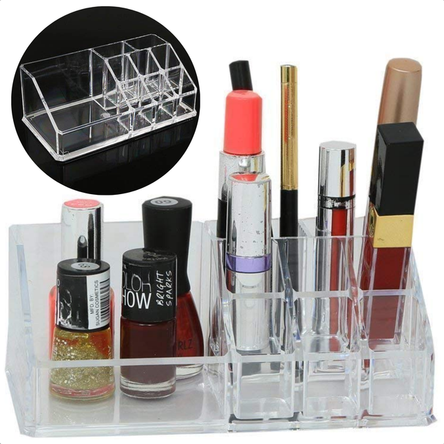 Cheqo® Make-Up Organizer Transparant - Transparant Cosmetica Opbergbakje - Opbergbox Make up - Opbergdoos Cosmetica - Voor Badkamer en Make up Tafel - Acryl Make-up Organizer