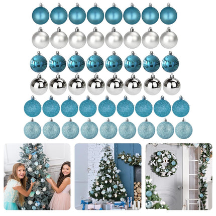 Cheqo® Luxe Kerstballen Set - Kerstballenset - Kerstdecoratie - Kerstboom Versieren - Kerstversiering - Onbreekbaar - Met Ophangoogje - Kerstversiering Kerstboom - Mat - Glans - Glitter - Blauw - Zilver - Verschillende Texturen Kerstballen
