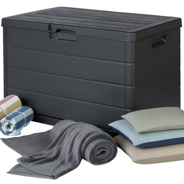 Cheqo® Kussenbox - Opbergbox Tuin - Tuinbox - Tuinkist - Opbergkist Tuin - Kussenkist - Opbergbox Buiten - Tuin Opbergbox - Opbergkist Buiten - Opbergbox met Deksel - Opbergkist met Deksel - Kussenbox Antraciet