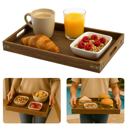 Cheqo® Houten Dienblad - Ontbijt op Bed - Paulowniahout Dienblad - Duurzaam Hout - Lichtgewicht Dienblad - Rechthoekig Dienblad - Dienblad Met Handgrepen - Serveerblad Hout - Duurzaam Materiaal - Vergelijkbaar Met Eiken