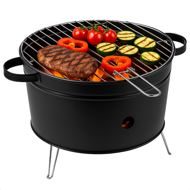 Cheqo® Tafelbarbecue Houtskool - Tafel Barbecue - BBQ Tafelmodel - Houtskoolbarbecue - Compacte BBQ voor Camping of Park - 35 cm - RVS - Lichtgewicht