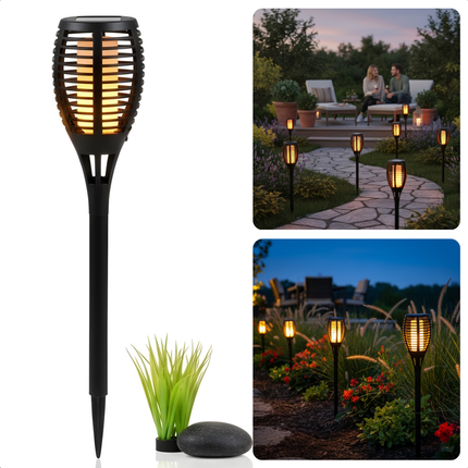 Cheqo® Solar Tuinfakkel - Solar Fakkel - LED Tuinfakkel - Tuinfakkel Zonne Energie - Solar Tuinverlichting - Tuinverlichting Zonne Energie - Solar Tuinlamp - Buitenverlichting Zonne Energie - Solar Buitenverlichting - Tuinfakkel Vlameffect