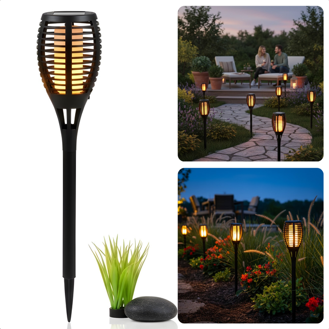 Cheqo® Solar Tuinfakkel - Solar Fakkel - LED Tuinfakkel - Tuinfakkel Zonne Energie - Solar Tuinverlichting - Tuinverlichting Zonne Energie - Solar Tuinlamp - Buitenverlichting Zonne Energie - Solar Buitenverlichting - Tuinfakkel Vlameffect