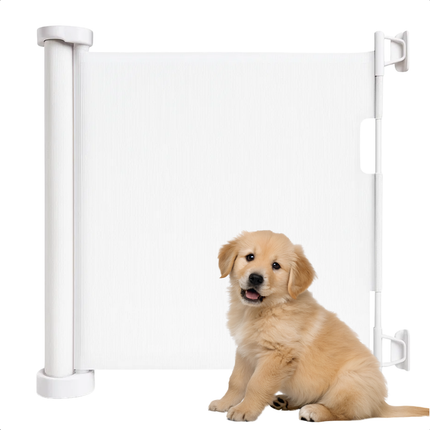 Cheqo® Uitschuifbaar Hondenhek - Flexibel Kunststof Hondenhek - Hondenhek Voor Binnen - Hondenhek Met Één Hand Bedienbaar - Traphekje Voor Honden - Uitschuifbaar Tot 160 cm - Hondenhek Zonder Hekwerk - Ruimtebesparend Hondenhek