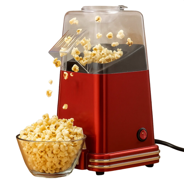 Cheqo® Hete Lucht Popcornmachine - Popcorn Machine - Zonder Olie - Olievrij - Retro Model - Snel Klaar - Gezonde Snack - Funcooking - Kunststof Behuizing - Popcorn Maken - Popcornmaker - Eenvoudig Schoon Te Maken
