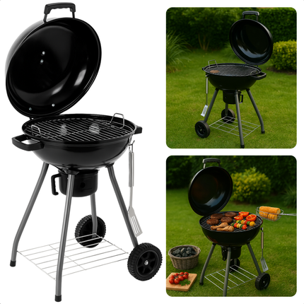 Cheqo® Houtskool Barbecue Ø43 cm - Houtskoolbarbecue - Draagbare BBQ met Deksel - Perfect voor Tuin en Camping