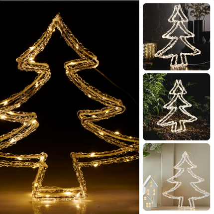 Cheqo® Luxe Kerstboomfiguur - 80 LED's - Timer - Op Batterijen - Voor Binnen en Buiten - Kerstverlichting - Kerst Figuur - Kerstlampjes - Kerstversiering - Lichtslinger - Voor Binnen en Buiten - Metalen Frame - Energiezuinig Verlichte Kerstfiguren