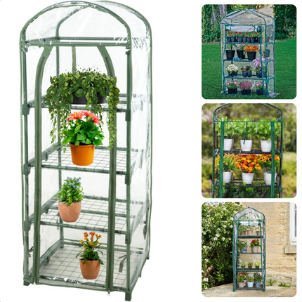 Cheqo® Multifunctionele Plantenkas - Tuinkas - 4 Verdiepingen - 50 x 45 x 130 cm - Kweekkas met Roldeur - Kweekrek voor Tuinieren en Bescherming van Planten