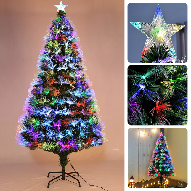 Cheqo® Kleine Kunstkerstboom - Kerstboom met Verlichting - Fiber Optic Verlichting - 60 cm - Multicolor LED - Binnengebruik