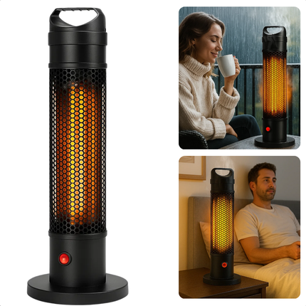 Cheqo® Infrarood Terrasverwarmer - Elektrische Heater - Infrarood Verwarming - Staande Heater - IP44 Spatwaterdicht - Binnen En Buiten Gebruik - Draagbare Verwarming - Kantelbeveiliging - Stof- En Waterbestendig - Hittebestendig Gaaswerk