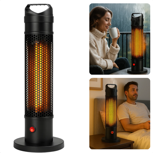 Cheqo® Infrarood Terrasverwarmer - Elektrische Heater - Infrarood Verwarming - Staande Heater - IP44 Spatwaterdicht - Binnen En Buiten Gebruik - Draagbare Verwarming - Kantelbeveiliging - Stof- En Waterbestendig - Hittebestendig Gaaswerk