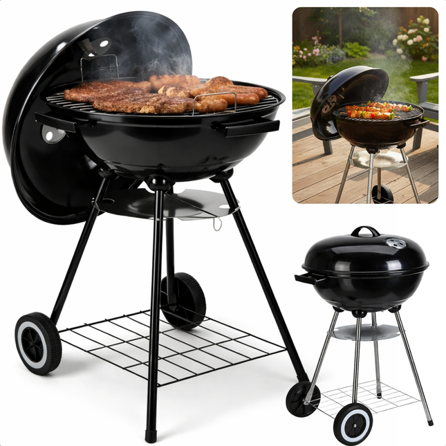 Cheqo® Houtskoolbarbecue - Houtskool Bbq - Kogelbarbecue - Barbecue Op Wielen - Kogelbarbecue Met Deksel - Houtskoolbarbecue Met Deksel - Houtskoolgrill - Tuinbarbecue - Buiten Barbecue - Zwarte Houtskoolbarbecue