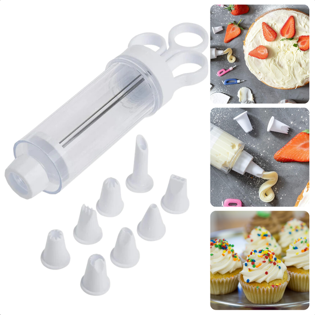 Cheqo® Garneerspuit Set - Transparant/Wit - 19 cm - Inclusief 7 Spuitmondjes - Perfect voor Taartdecoratie