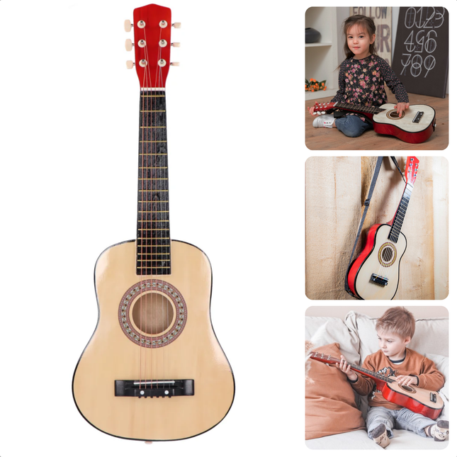 Cheqo® Houten Kindergitaar 76 cm - Kleine Gitaar voor Kinderen - Speelgoed Gitaar - Muziekinstrument voor Kinderen - Perfect voor Beginners