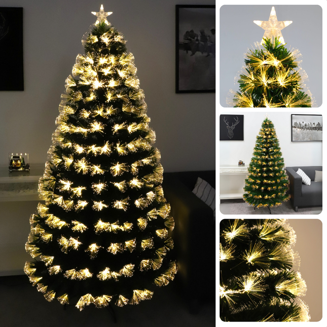 Cheqo® 60 cm kunstkerstboom met fiber optic en warm witte LED-verlichting, 8 lichtfuncties voor sfeervolle kerstdecoratie.