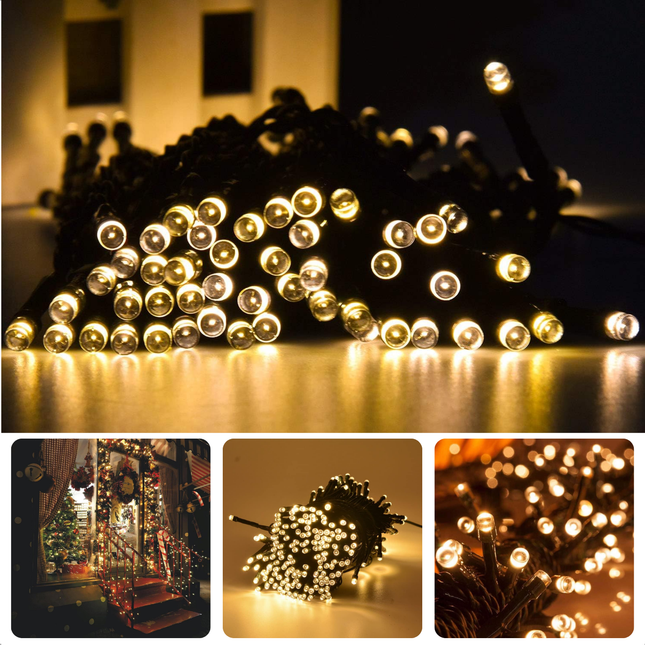 Cheqo® Kerstverlichting - Kerstboomverlichting - Kerstlampjes - 13.5M - Warm Wit LED - IP44 Buitenverlichting - 180 Lampjes - Groen Snoer