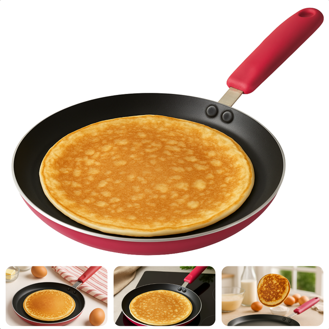 Cheqo® Pannenkoekenpan 24 cm - Pannenkoekpan PFAS Vrij - Crepe Pan - Koekenpan voor Pannenkoeken - Keramische Anti-aanbaklaag - Ook voor Inductie