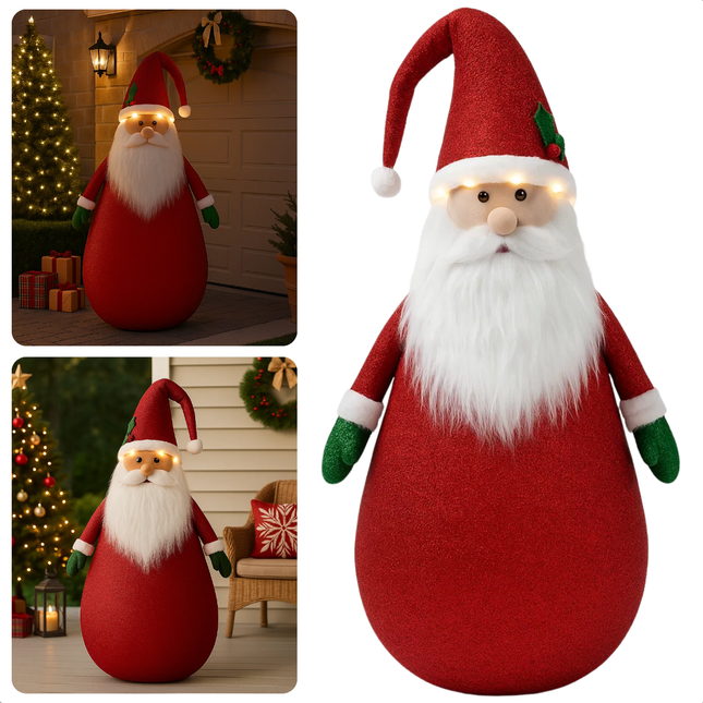 Cheqo® Kerstman XXL - LED Verlichting - 120 Cm Hoogte - Geschikt Voor Buiten - Warm-Witte LED Lampjes - Met Timer - Kerstdecoratie Buiten - Waterproof Kerstman - Batterij Aangedreven - Ruimtebesparend Opbergen - 10 LED Lampjes