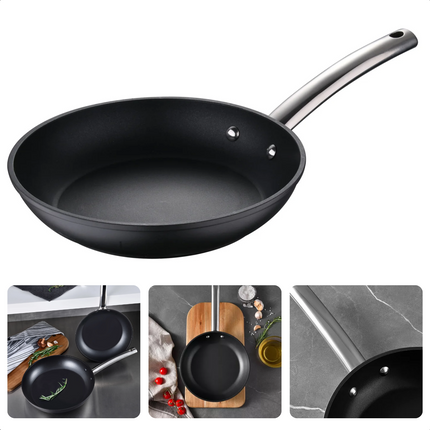 Cheqo® Koekenpan met Titanium Anti-Aanbak - Bakpan - Inductie 30 cm - Gesmeed Aluminium Pan - Turbo-Inductie Geschikt - Horeca Handgreep