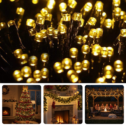 Cheqo® Kerstverlichting Binnen En Buiten - 120 LED Lampjes - Warm Wit Licht - 15 Meter Lichtslinger - Kerstlampjes - Kerstboomverlichting - IP44 Waterdicht - Sfeervolle Uitstraling - Kerst Lampjes - Kerstboom Decoratie