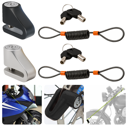 Cheqo® Remschijfslot voor Motor, Fiets & Fatbike Slot - Motorslot - Schijfremslot met Reminder Kabel - Anti-diefstal - Inclusief Kabel - Twee Sleutels