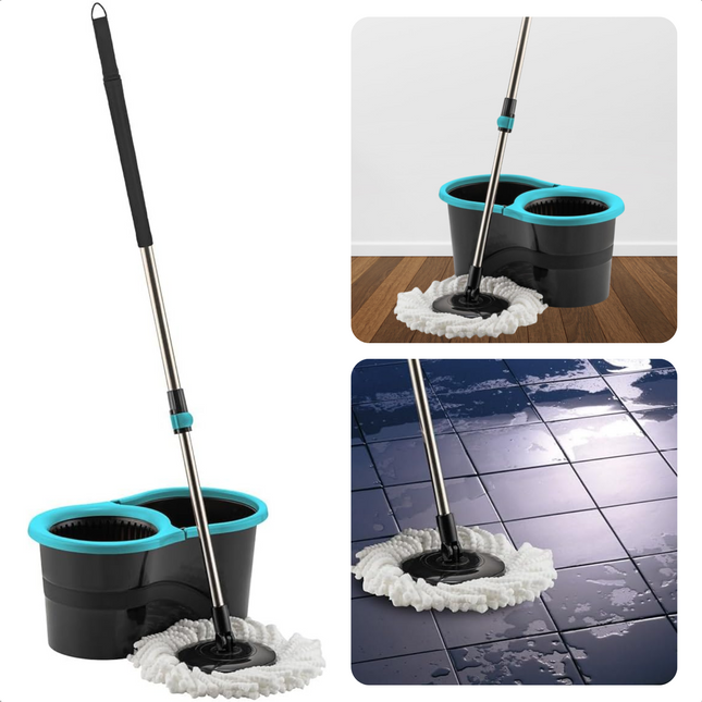 Cheqo® Mopset met Centrifugesysteem - Dweilset - Dweil Set - Vloerwisser - Verstelbare Steel en 14L Emmer - Wasbare Mop - Vloerwisserset