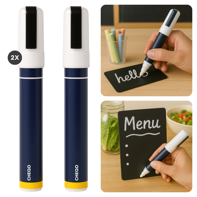 Cheqo® Krijtstiften - Krijt Stift - Krijtbord Stift - Krijt Pen - Krijtbord Pen - Voor Schoolborden en Glas - Uitwisbaar - Set van 2