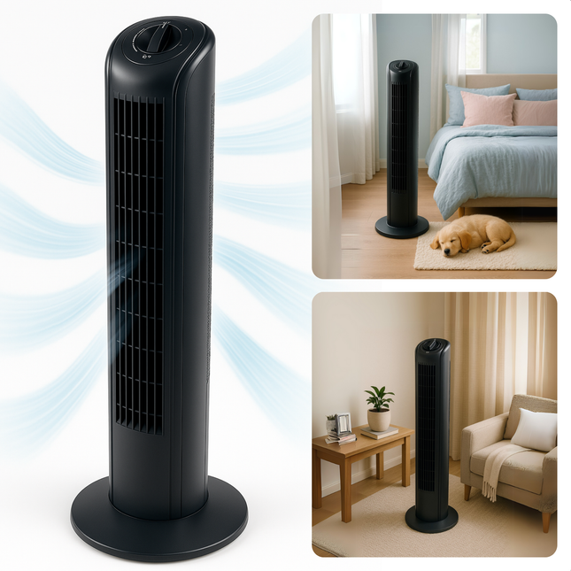 Cheqo® Torenventilator Zwart - Energiezuinig - Staande Ventilator 81 cm - Voor Slaapkamer - Fan - Airco Alternatief - Vloerventilator