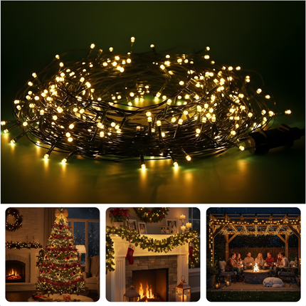 Cheqo® Clusterverlichting Warm Wit - 576 LED Lampjes - Lichtfuncties Met Geheugen - Energiezuinige LED's - Binnen En Buiten Gebruik - IP44 Beschermwaarde - Kerstboomverlichting - Kerstverlichting - Kerstlampjes