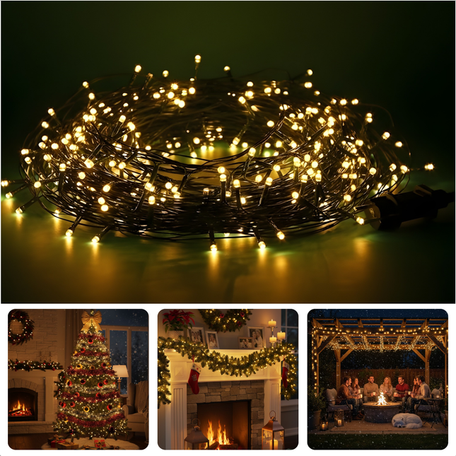 Cheqo® Clusterverlichting Warm Wit - 576 LED Lampjes - Lichtfuncties Met Geheugen - Energiezuinige LED's - Binnen En Buiten Gebruik - IP44 Beschermwaarde - Kerstboomverlichting - Kerstverlichting - Kerstlampjes